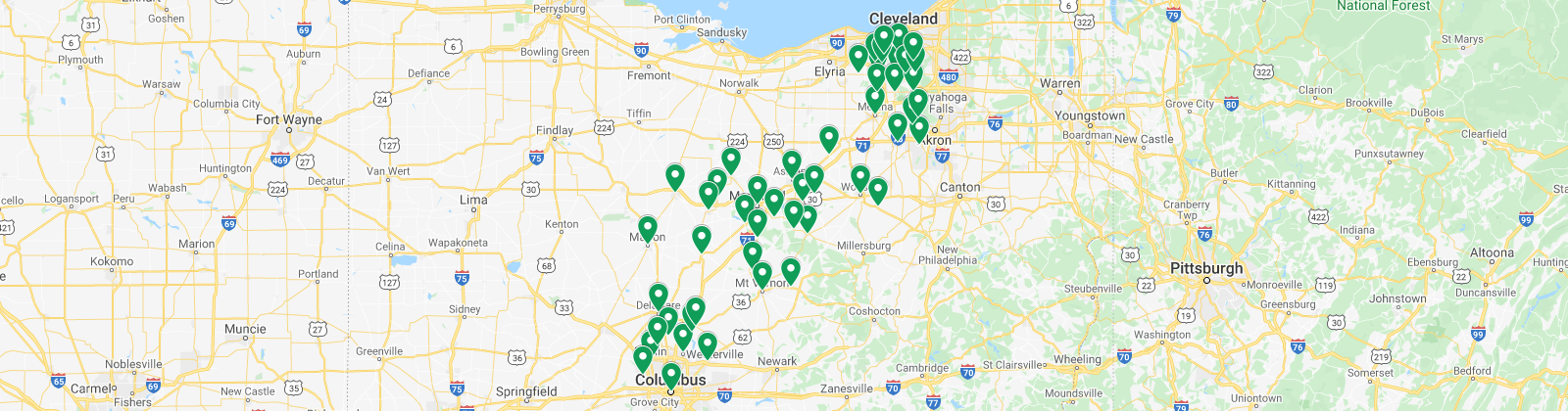 Free Spray Lawn Care service areas map graphic