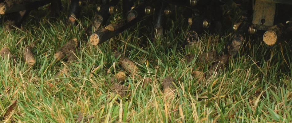 Aerator machine on a lawn in Mansfield, OH.