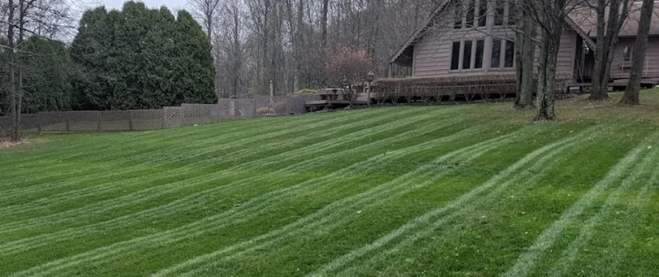 House in Mansfield, OH, with freshly mowed grass.