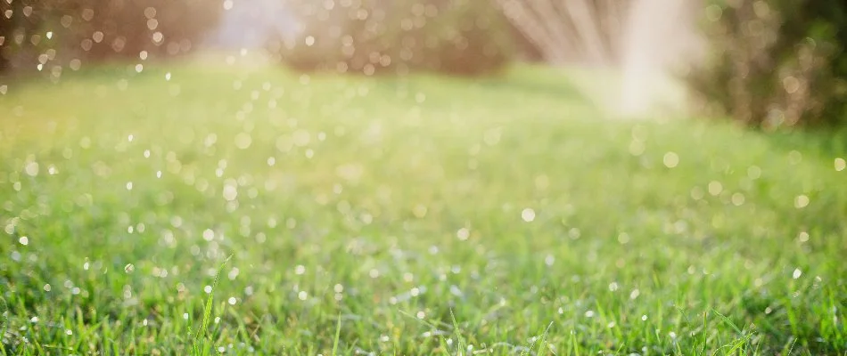 Sprinkler watering grass in Mansfield, OH.