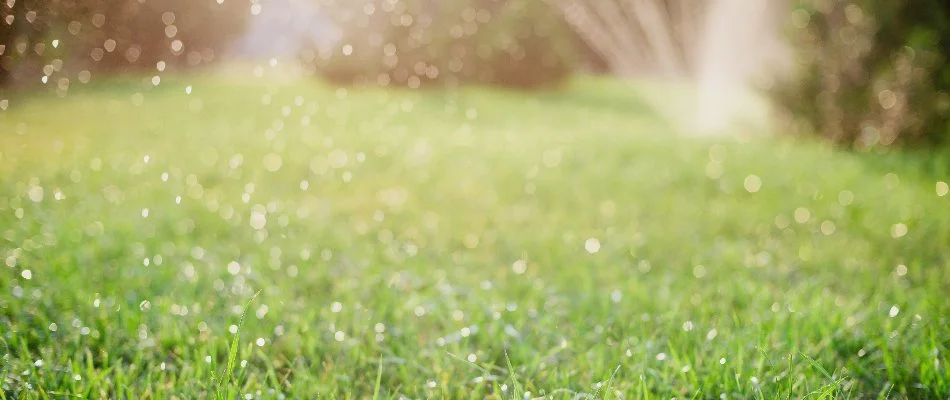 Water falling onto a lawn in Mansfield, OH, from a sprinkler.