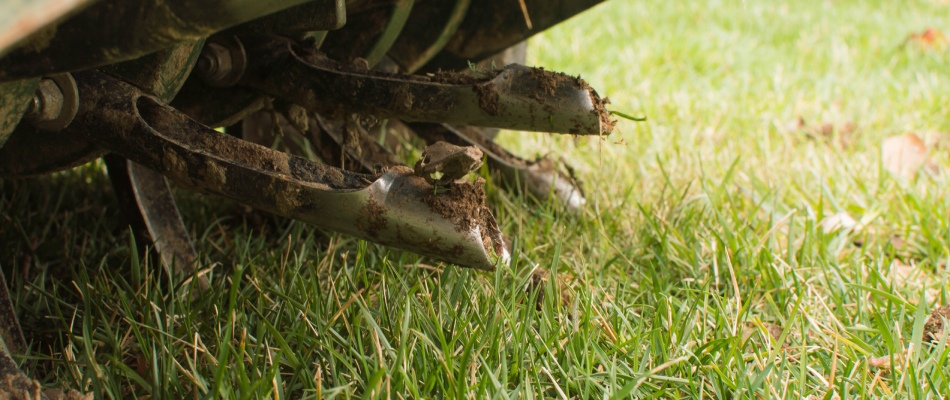 Aerator machine in lawn in Dublin, OH.